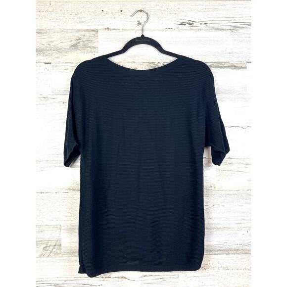 Talbots Petite Women M Black Ribbed Knit Short Sleeve Soft Casual Sweater Top - Picture 2 of 4